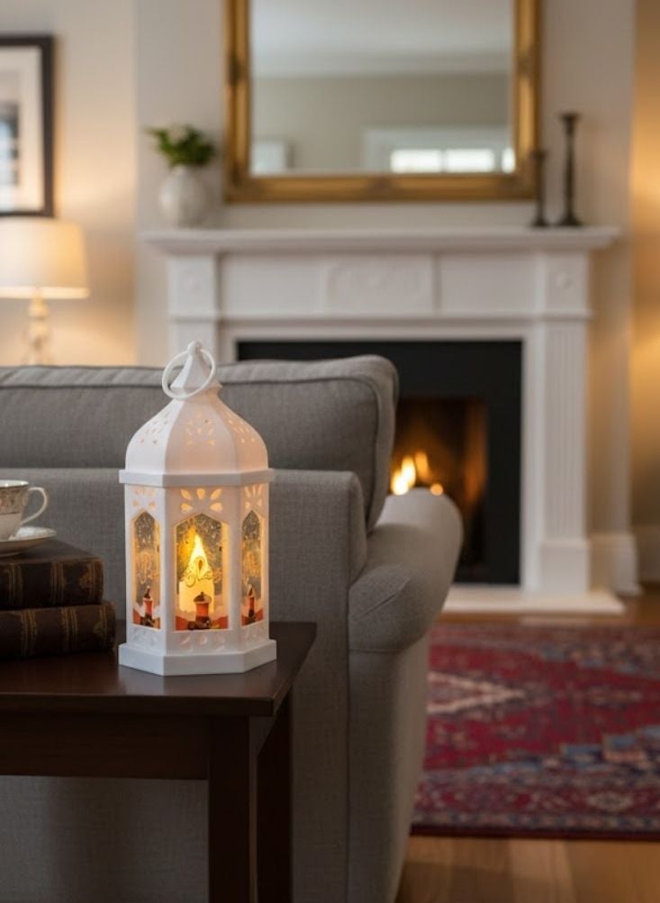 Premium White Ramadan Lantern LED Light with Islamic Pattern Home Decor - Image 2